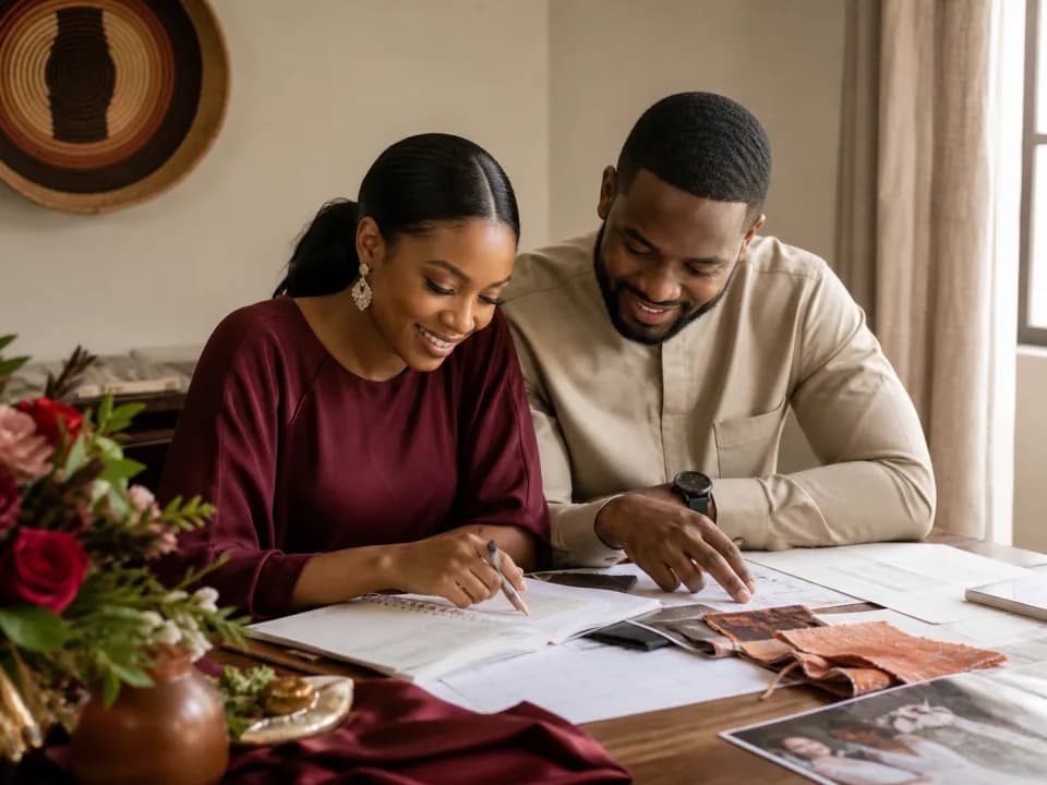 Nigerian couple planning their wedding together at home