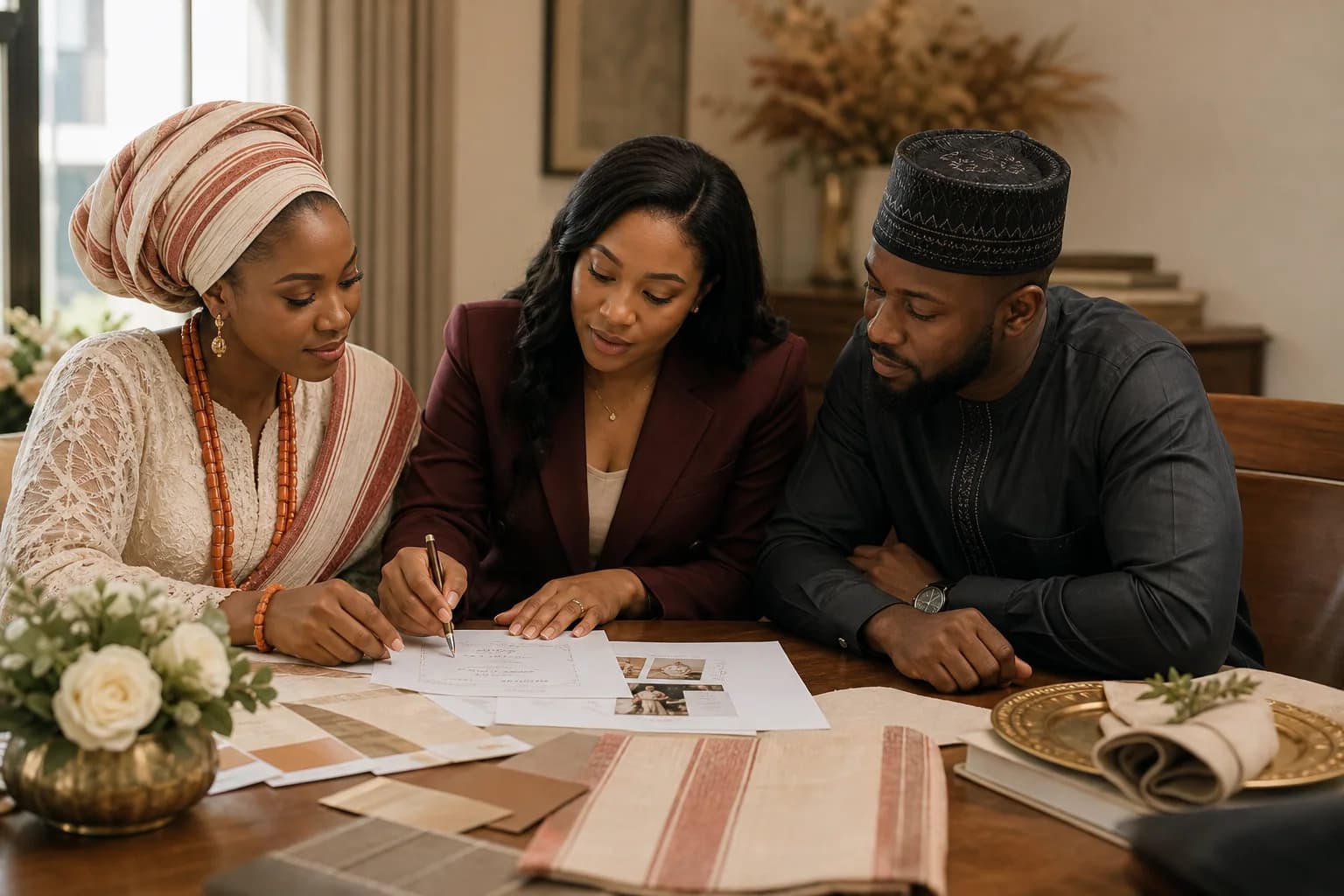 Nigerian couple planning their wedding with a professional planner